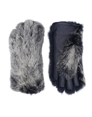 Grey fur gloves, one side fully fur, the other with leather palm.