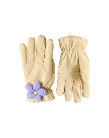 Custom gloves | Beige kids' gloves with purple flower
