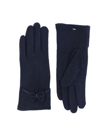 Dark wool gloves with a small black bow on the wrist.