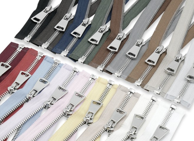 A collection of assorted zippers