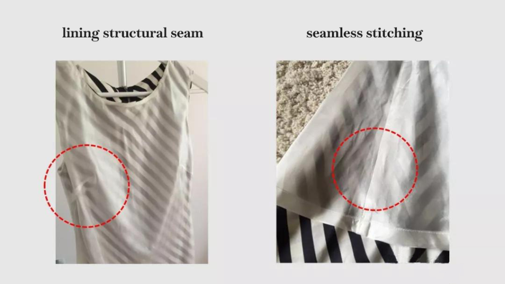 Lining structural seam and seamless stitching on fabric