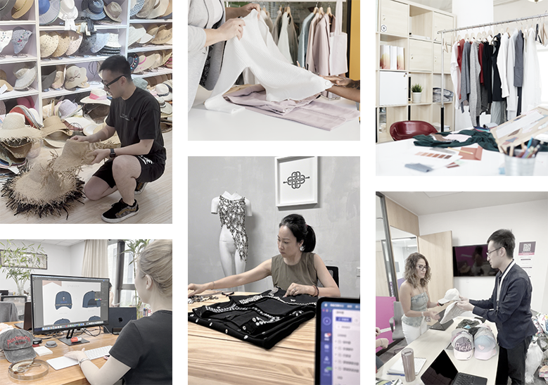 Fashion design and development team working on apparel and accessories