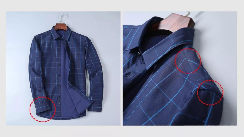 Poorly made mens shirt with uneven stitching