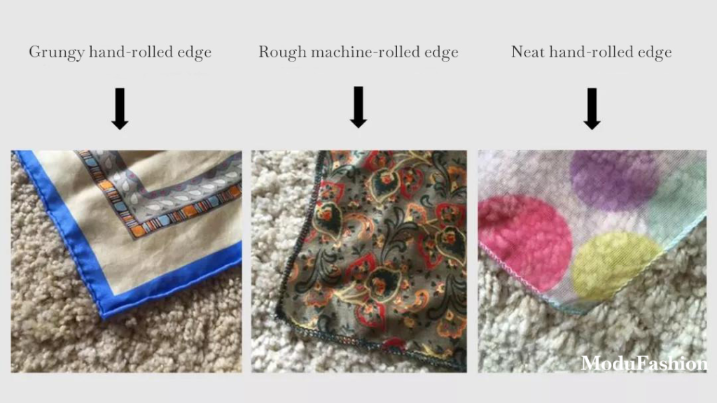 Grungy hand-rolled, rough machine-rolled, neat hand-rolled edges