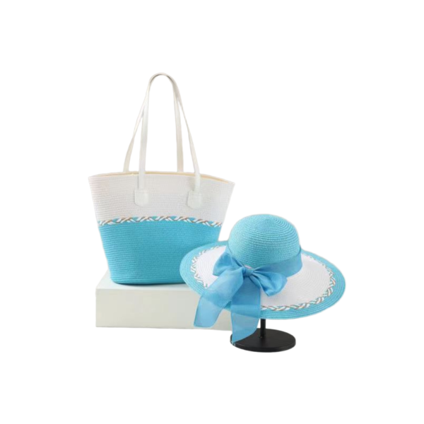 Stylish hat and bag set in beige and white