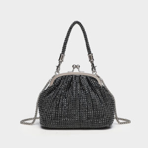 Black rhinestone evening bag, handheld view