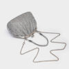 Silver rhinestone bag with detachable crossbody chain laid out