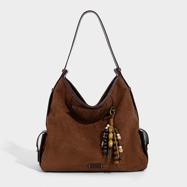 Brown matte PU womens shoulder bag, minimalist front view