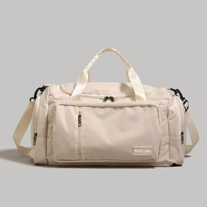 Beige short-trip duffle bag with detachable strap