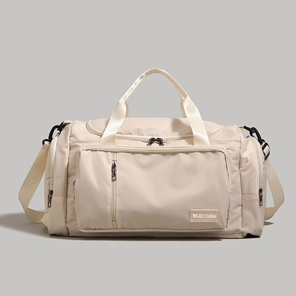 Beige short-trip duffle bag with detachable strap