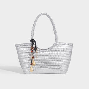 Silver PU basket bag, large capacity summer tote