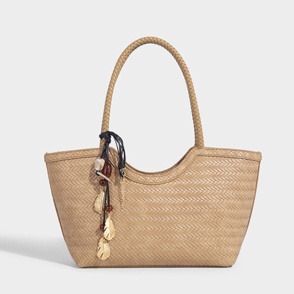 Khaki woven PU tote, summer handbag for women