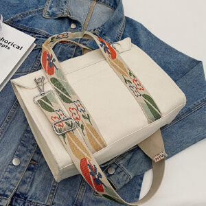 interior view of canvas tote bag with zipper compartment