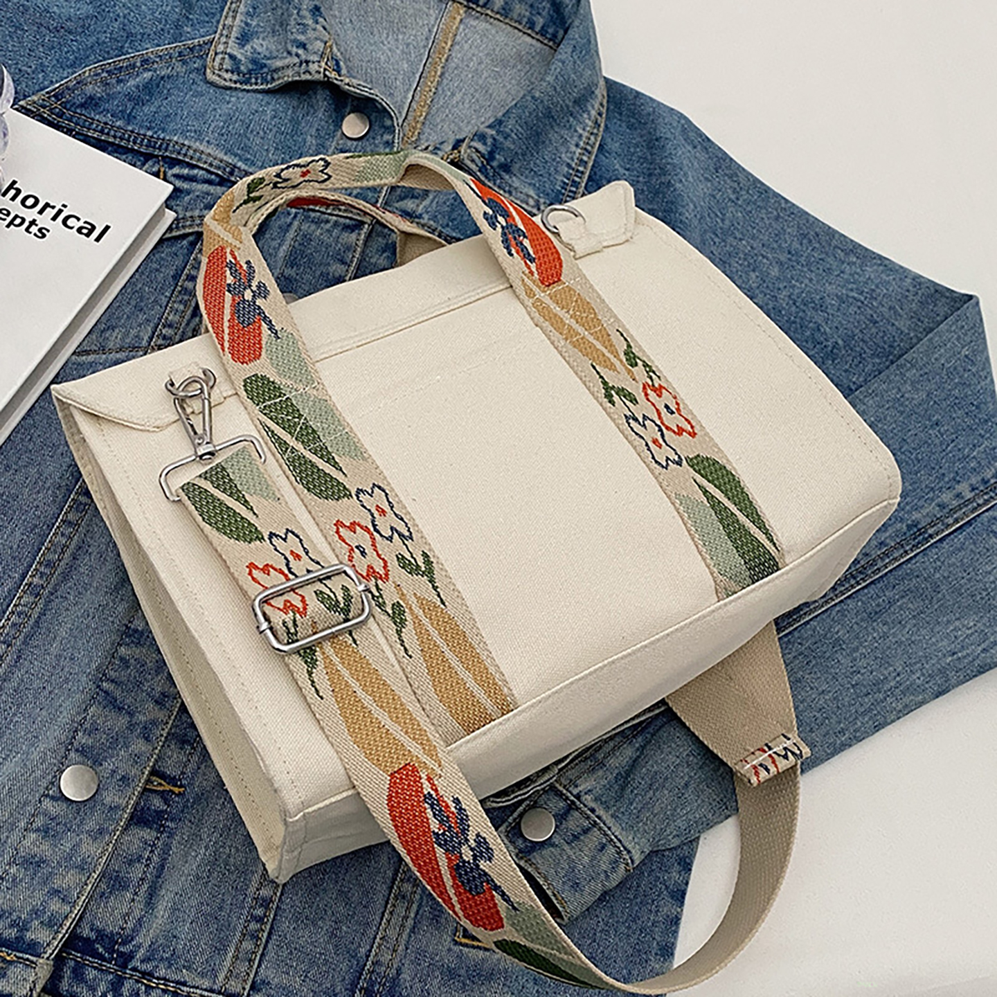 interior view of canvas tote bag with zipper compartment