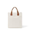 Vertical canvas tote bag, off-white, short webbing handles and front pocket for custom logo.
