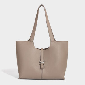 Taupe premium PU leather bell tote bag for women ideal for commuting