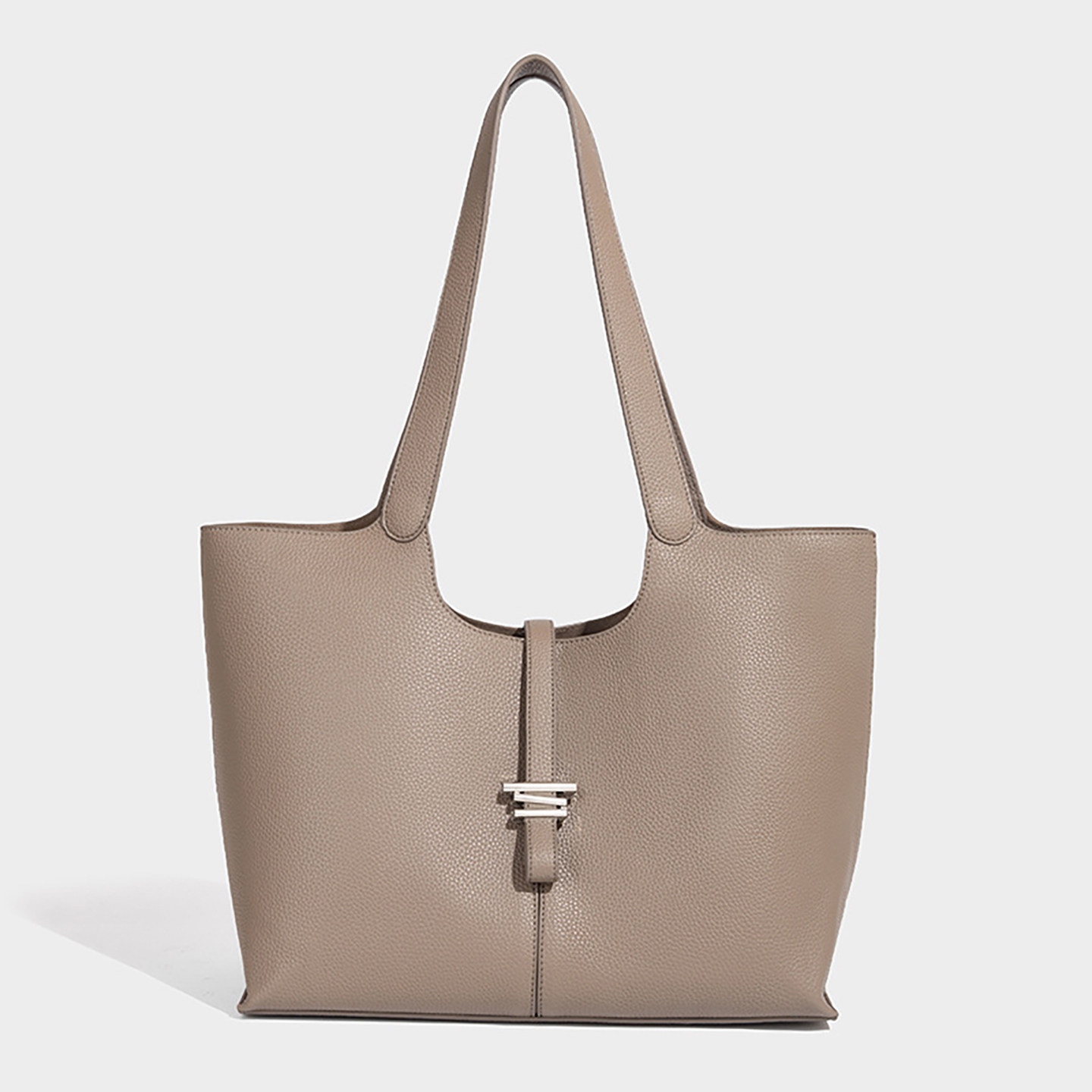 Taupe premium PU leather bell tote bag for women ideal for commuting