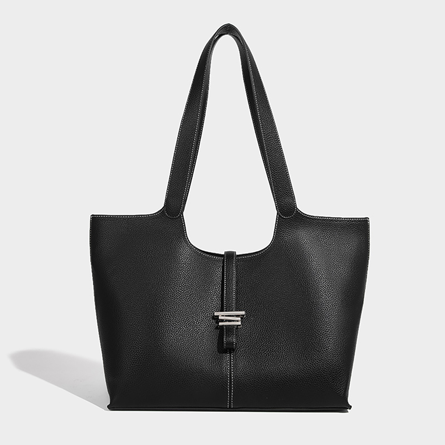 Black premium PU leather bell tote bag for women with open top closure
