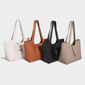 Group of premium PU leather bell tote bags in various colors for wholesale