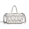 Off-white premium PU woven bucket bag for women with drawstring closure and crossbody strap