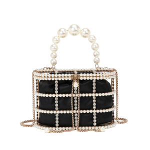 Black premium pearl embellished bucket bag for women ideal for evening events