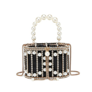 Black premium pearl embellished bucket bag for women ideal for evening events