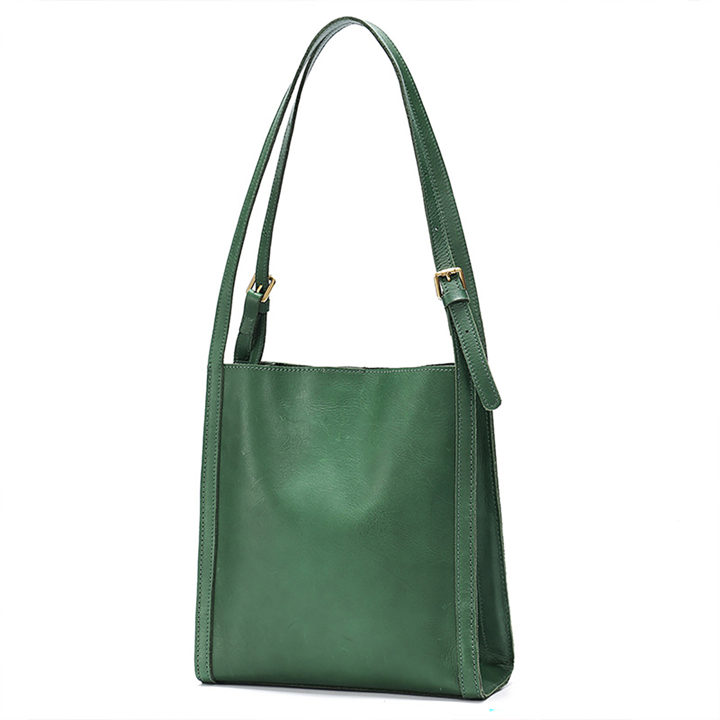 Front view of green leather hobo bag for women in minimalist design