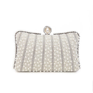 Front view of wholesale rhinestone handbag with pearl embellishments for women