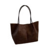Front view of wholesale suede tote bag in brown on white background