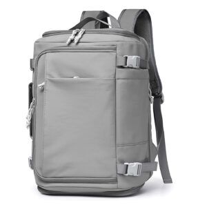 Medium 20–35L minimalist travel backpack with compression straps, gray