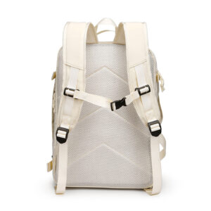 Back panel and straps of unisex laptop travel bag with sternum strap, off-white