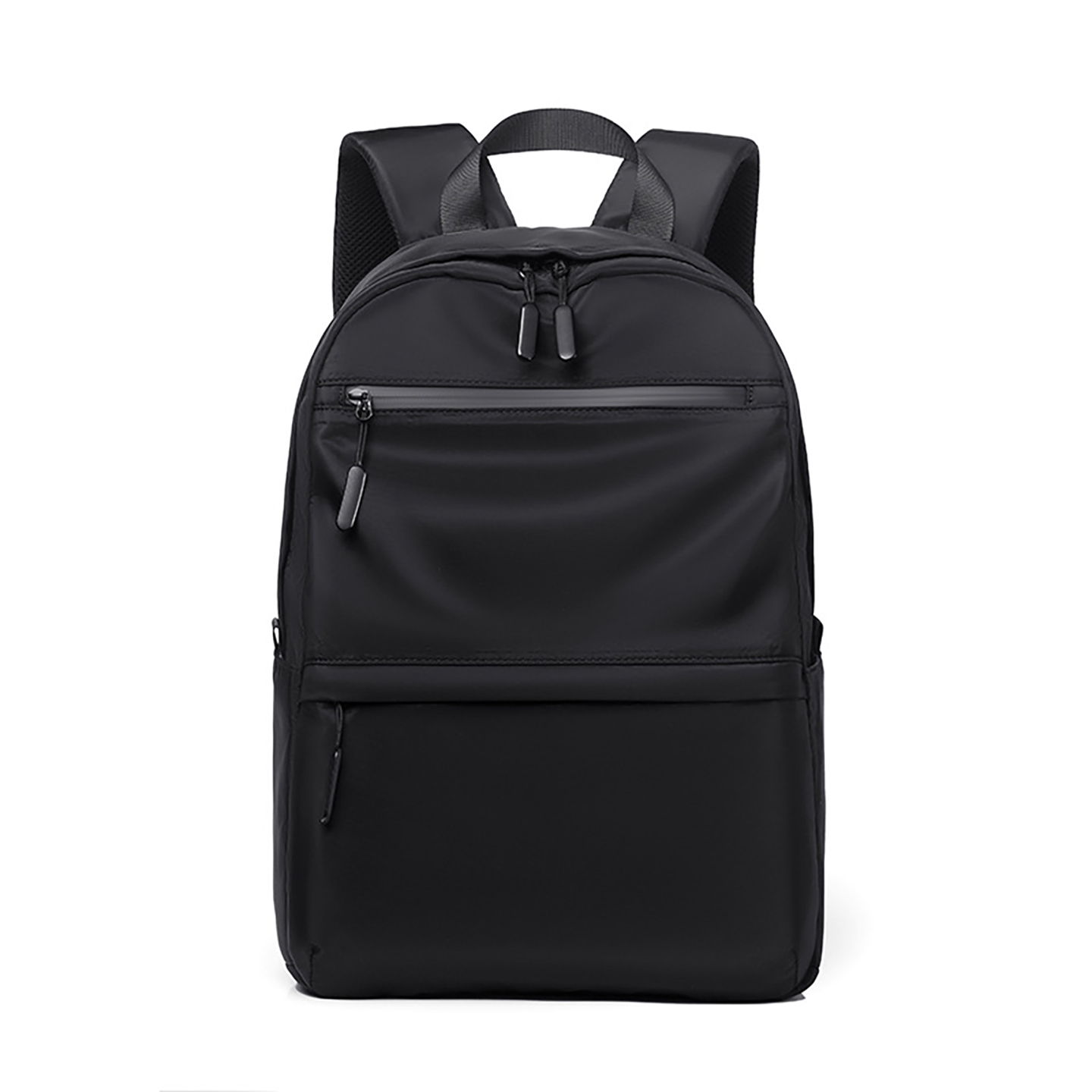 Black student backpack for high school with laptop sleeve and zipper closure