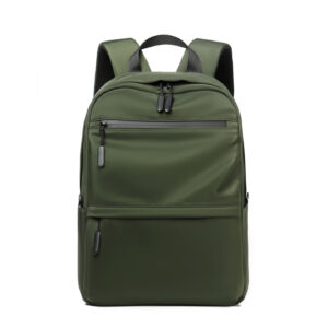 Green polyester junior high backpack with front organizers, unisex design