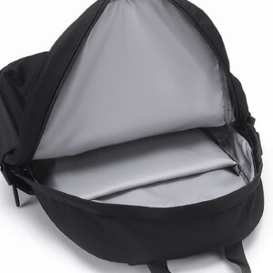 Inside view of polyester student backpack showing laptop sleeve