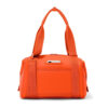 Side profile of orange unisex neoprene bag with buckled strap, ideal for hiking or beach outings with durable construction.