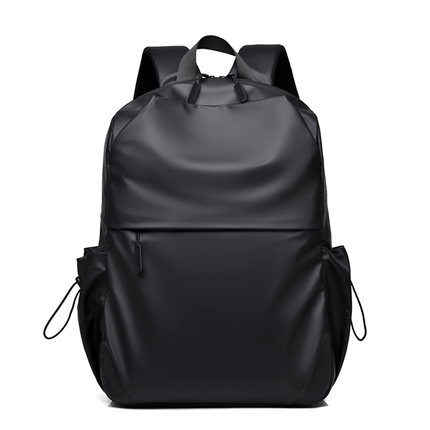 Back view of black men's casual backpack highlighting breathable mesh panel and ergonomic design for all-day comfort.