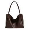 Front view of brown retro shoulder bag in PU material, medium size with stitching details