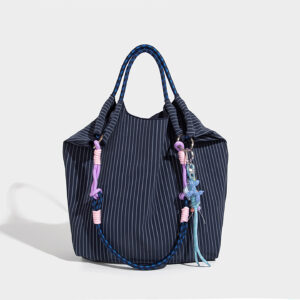 Front view of royal blue women's bucket bag featuring unisex style and large size