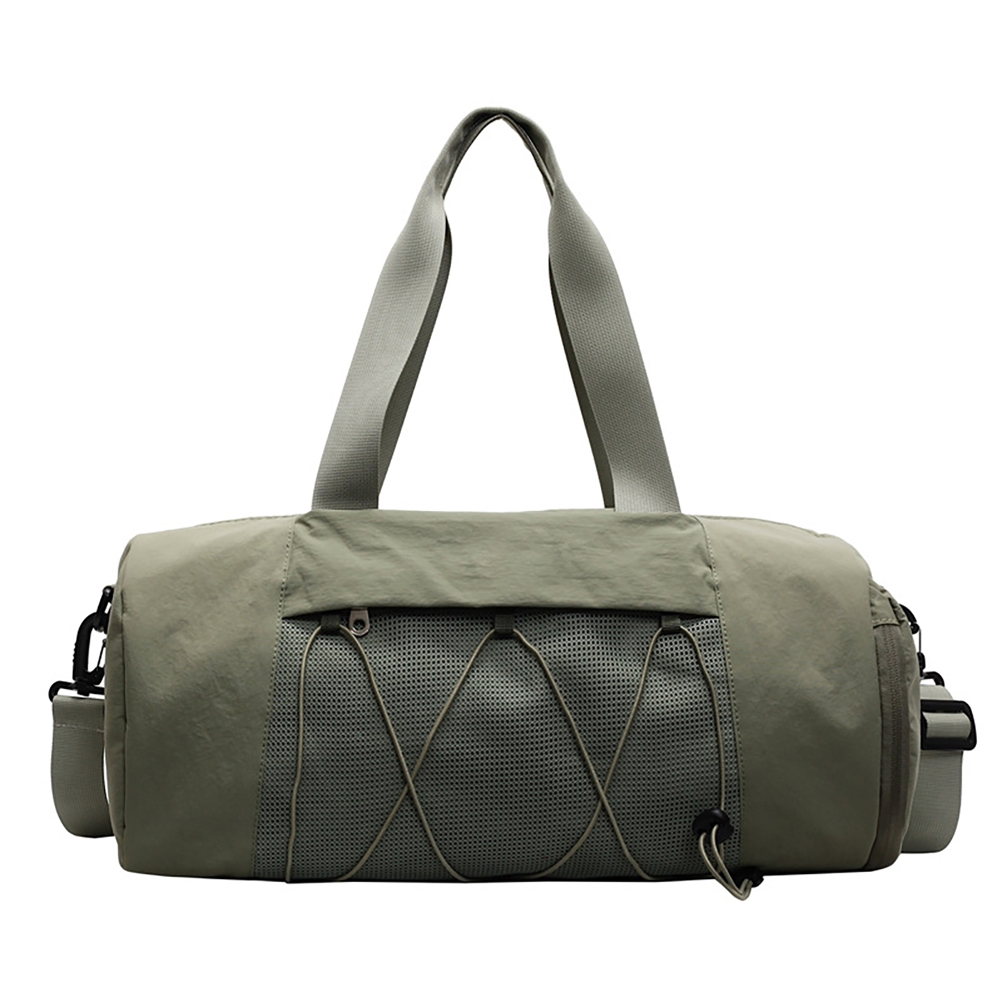 Sage green big gym bag with polyester lining and casual travel style for leisure activities