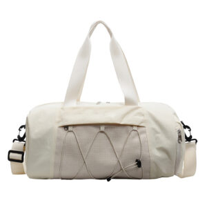 Cream white large gym bag with rectangular shape and all-seasons durability for daily commuting