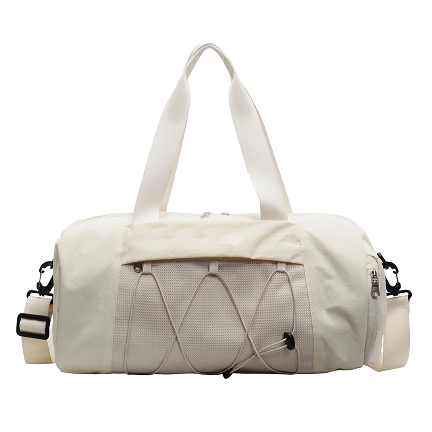Cream white large gym bag with rectangular shape and all-seasons durability for daily commuting