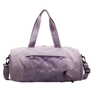 Lavender purple custom duffle bag with fabric exterior and secure zipper for wholesale customization