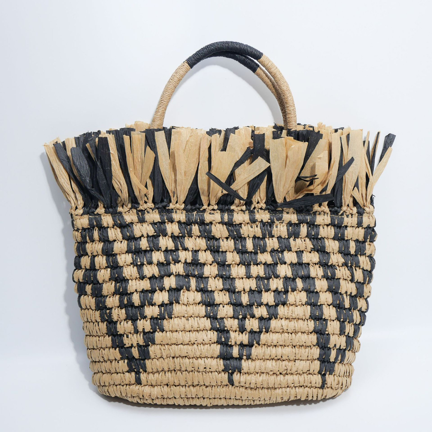 Natural colorway of large woven tote showing body and handle wrap.