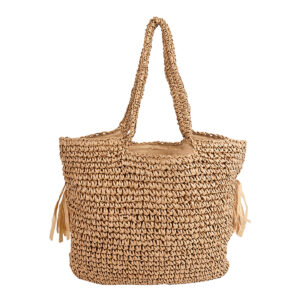 back view of the summer beach tote highlighting the secure zipper closure.