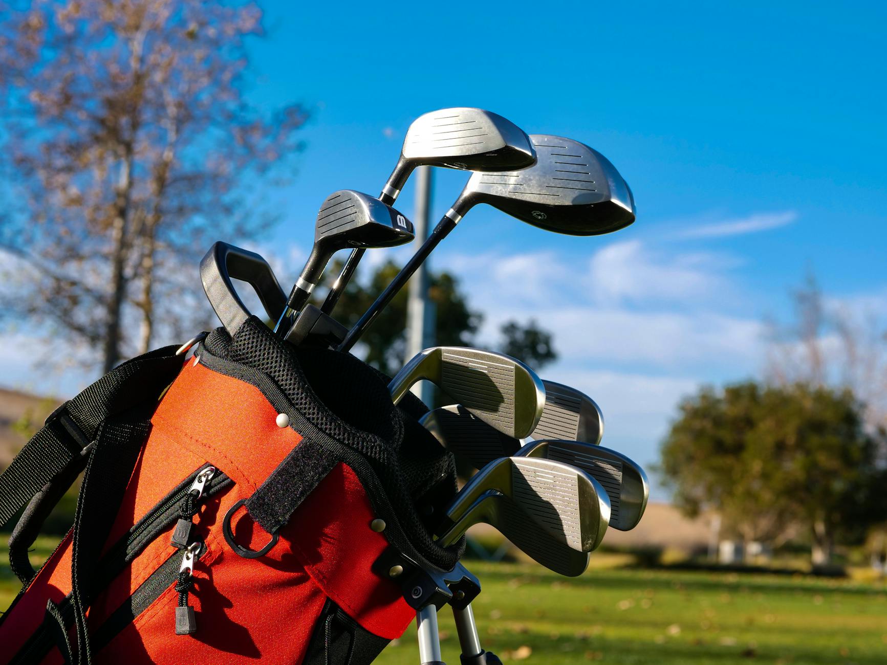 Branded custom golf bags on a golf course showing logo personalization and team colors-photo-by-pexels