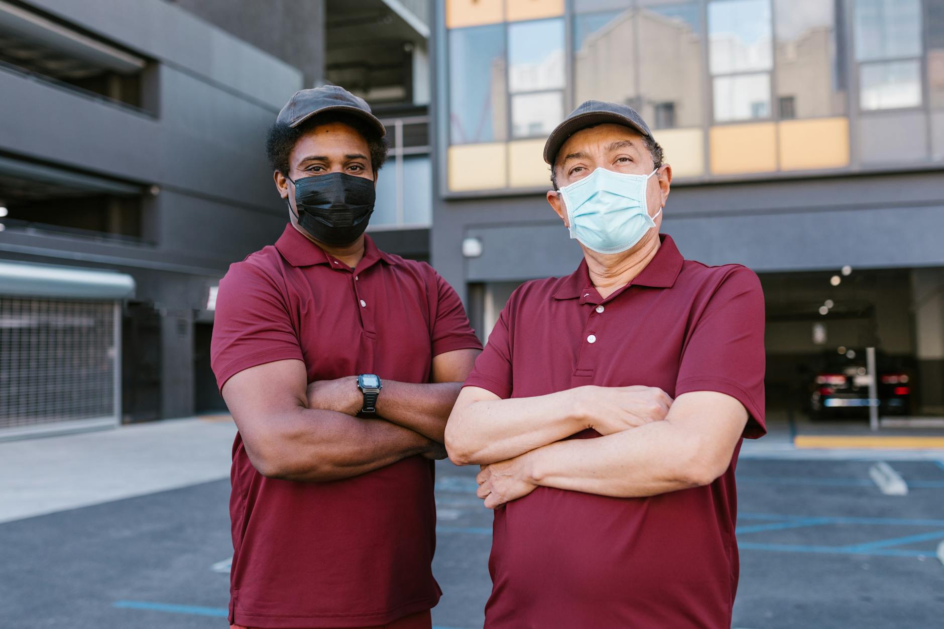 Team members wearing matching custom trucker hats-photo-by-pexels